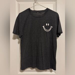 SHEIN Unisex Short Sleeve Smiley Face Checkerboard T-Shirt Size M Charcoal Gray